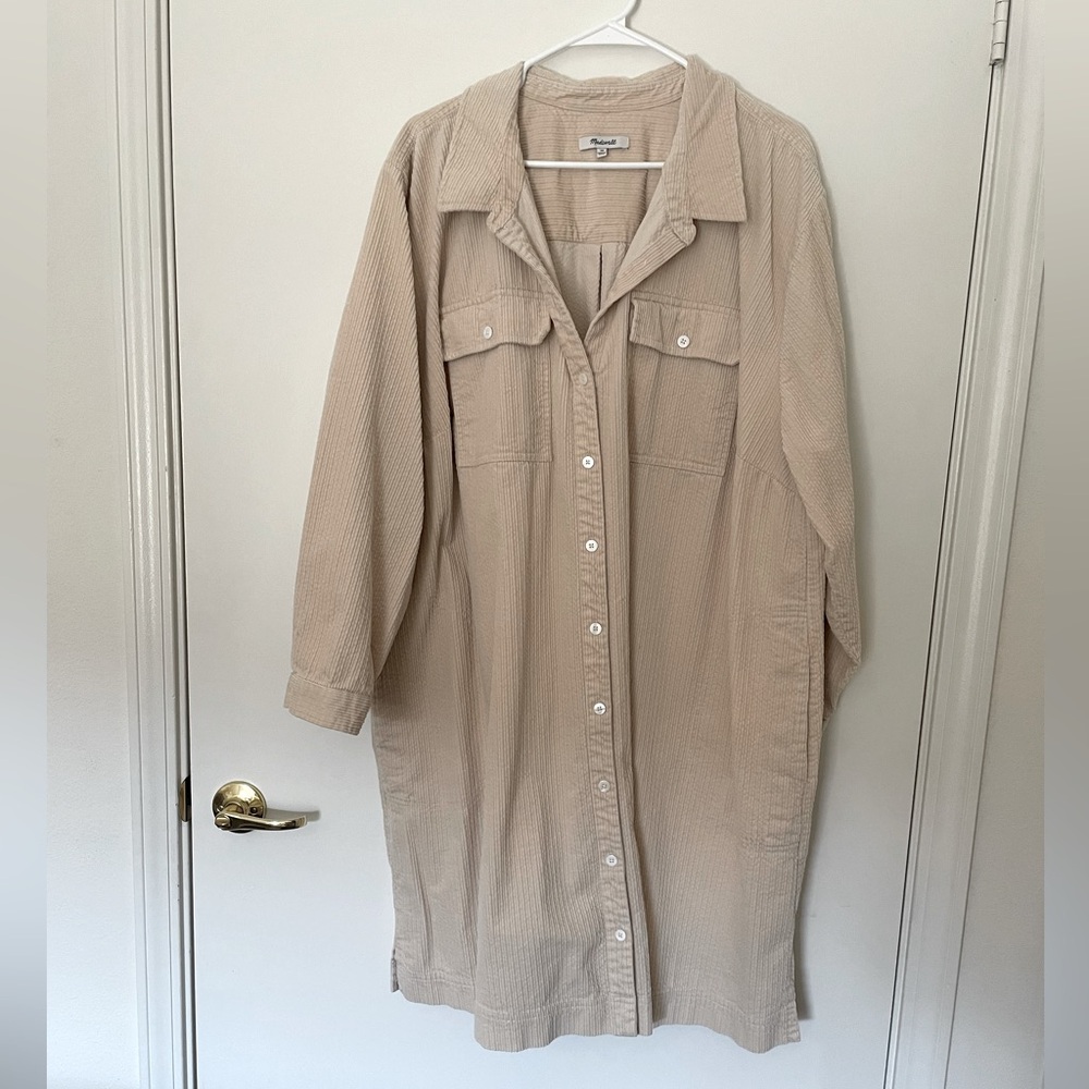 Tan Button-Up Shirt Dress